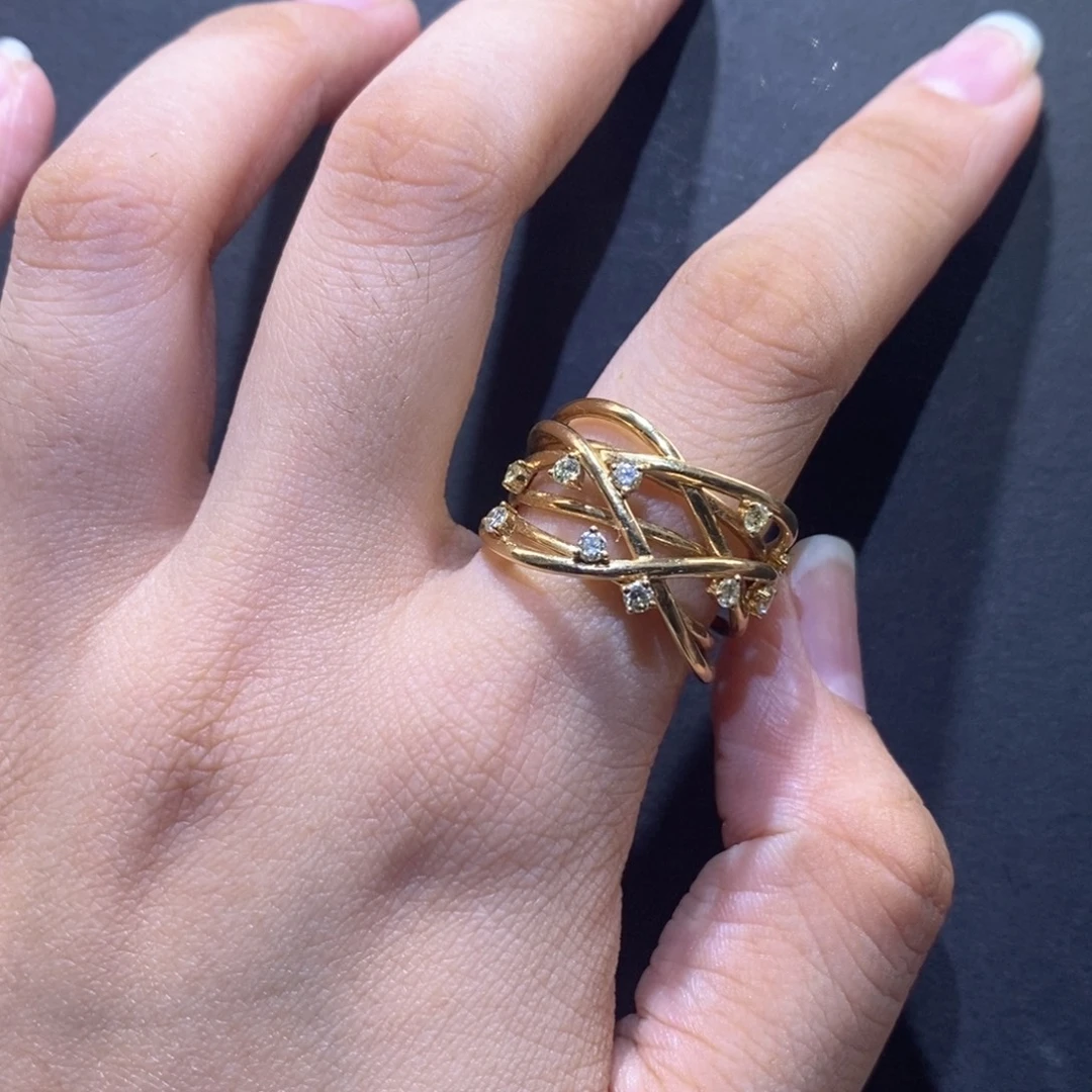 钻石戒指/指环18K金镶嵌k黄藤蔓缠绕戒指