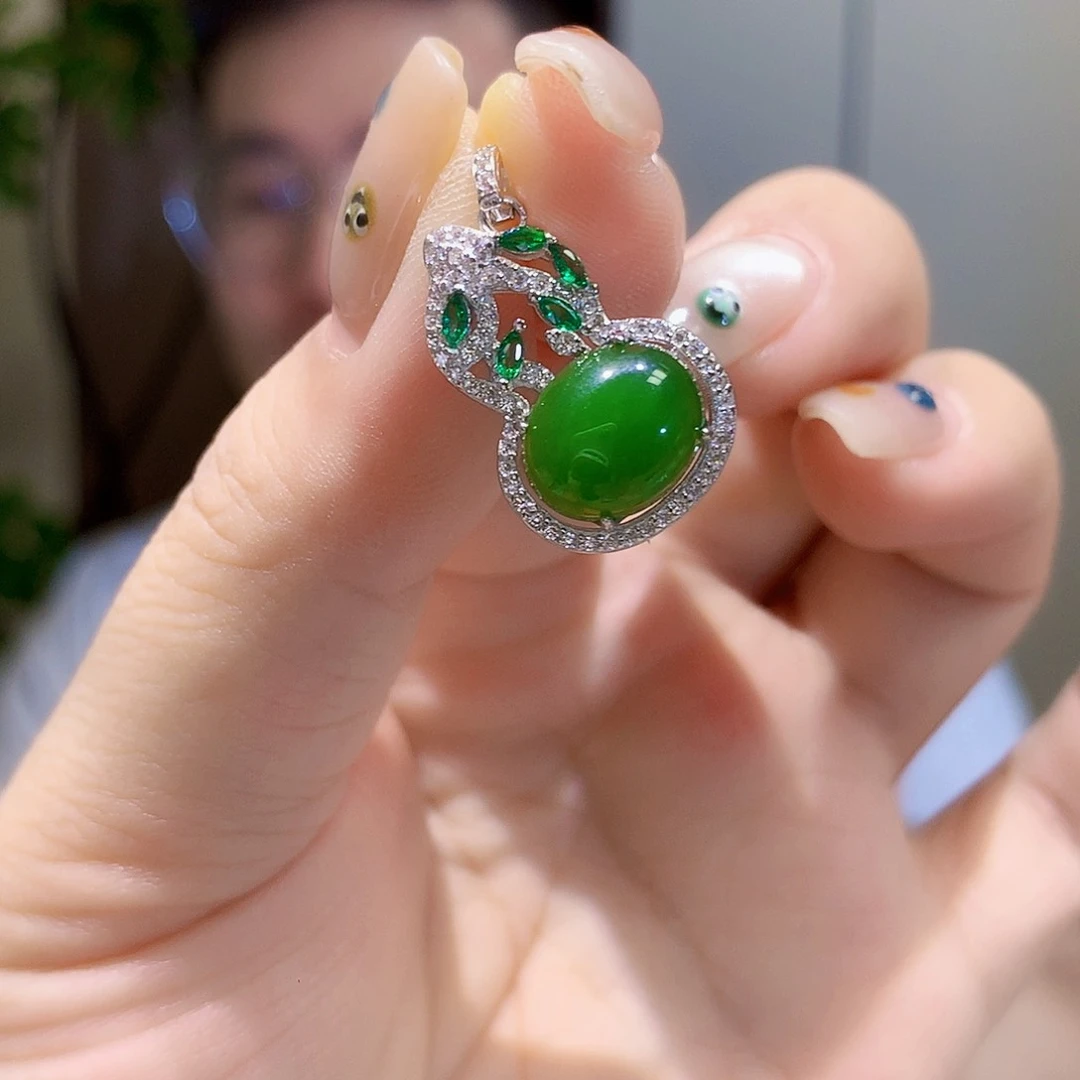 和田玉（碧玉）银S925镀金镶嵌颈饰