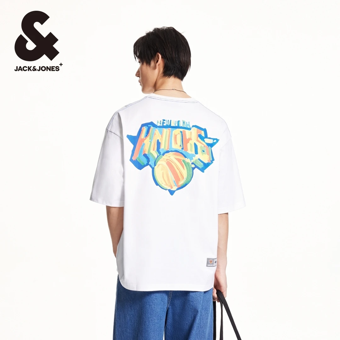 杰克琼斯NBA联名款秋季新款纽约尼克斯队涂鸦印花纯棉短袖T恤男装