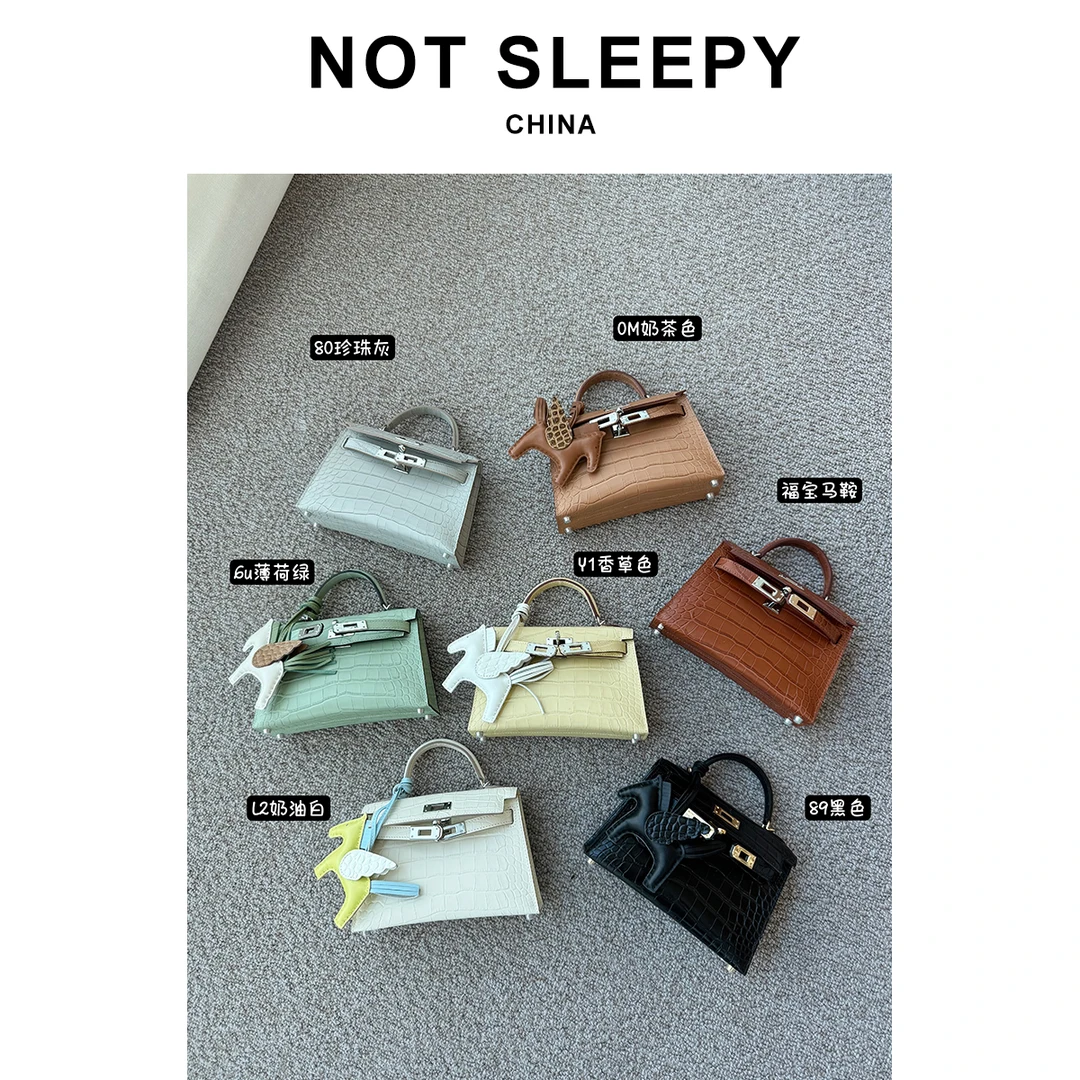 【不睡觉商店】斜挎包手工蜡线高级感头层牛皮鳄鱼纹迷你二代凯莉包