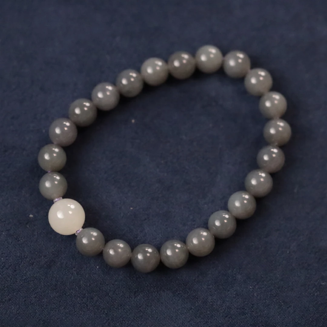 和田玉烟灰紫8mm单圈【顶珠：藕粉1.0cm】