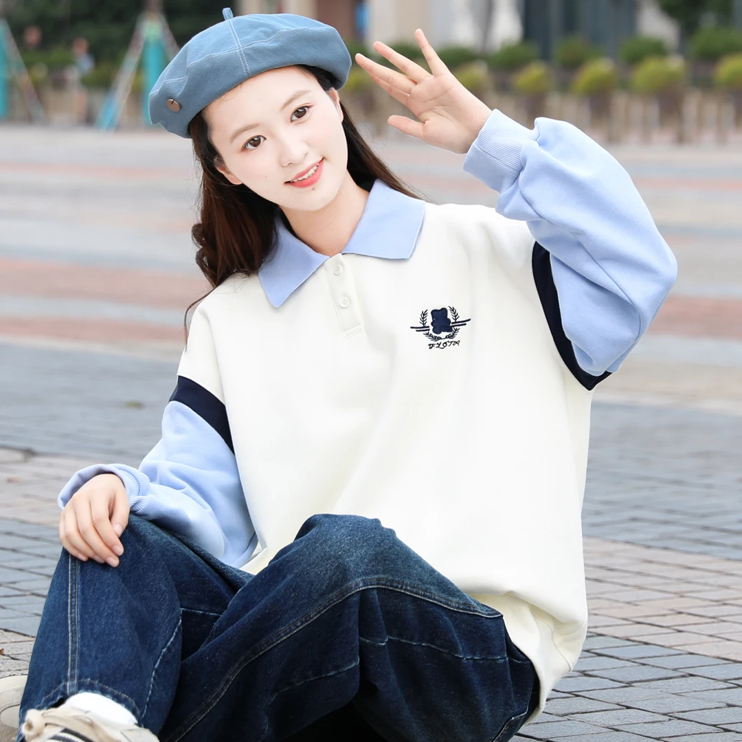 【初中生】卫衣女生甜美polo领高中学生上衣大童洋气春秋季10-18岁