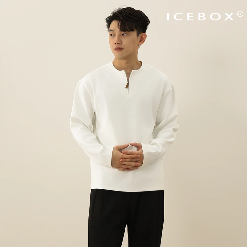 ICEBOX【竹絮棉】男士秋冬半拉链款老钱风纯色长袖T恤百搭休闲卫衣