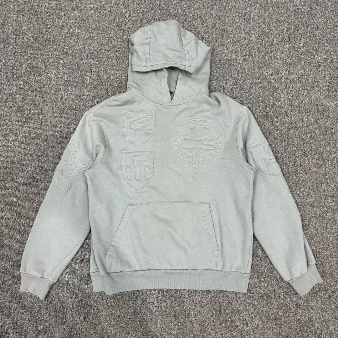 99新 LouisVuitton/路易威登 LV 压纹浮雕图案logo水洗灰帽衫 M码