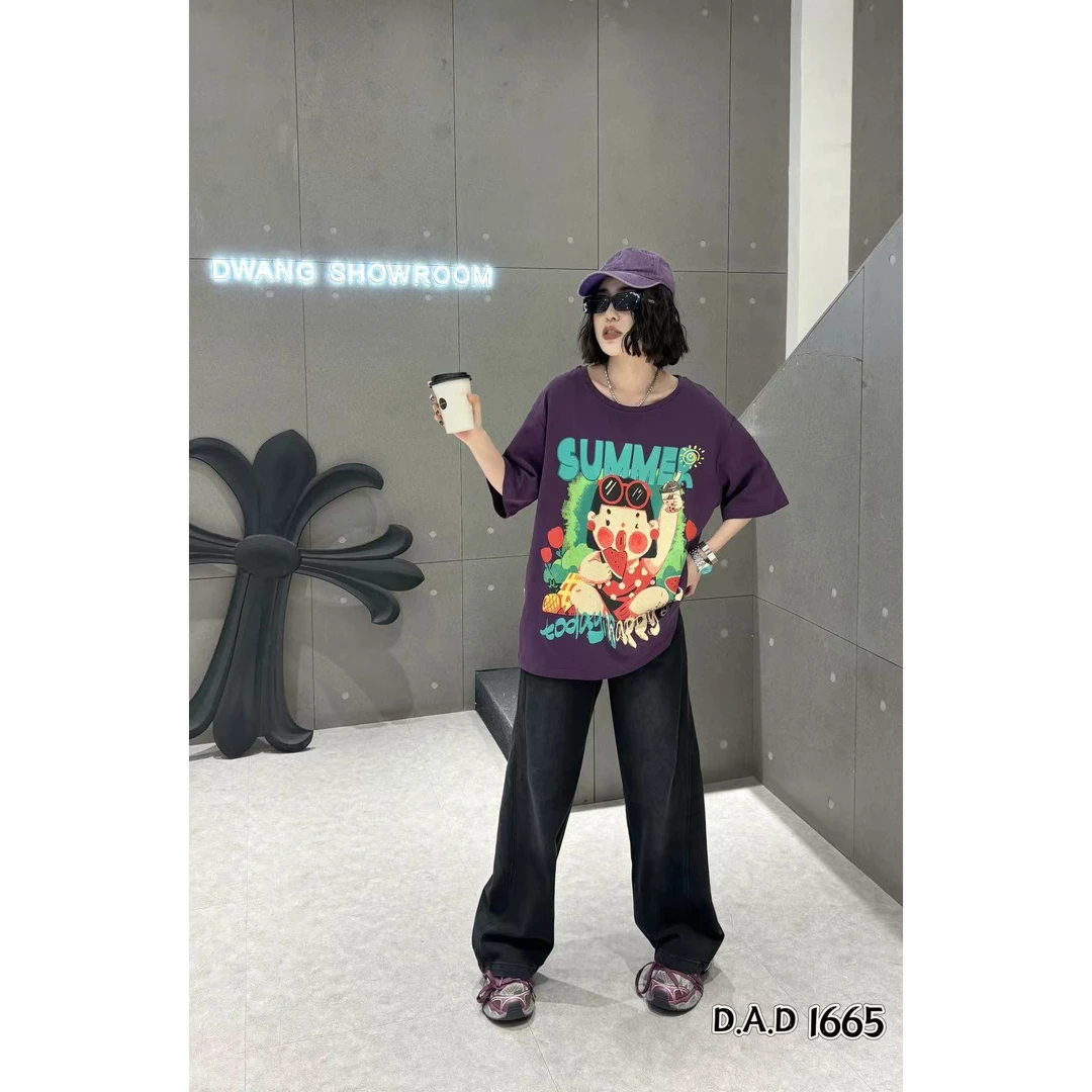 潮秀儿家大码2025新款吃货女孩显瘦休闲半袖1665