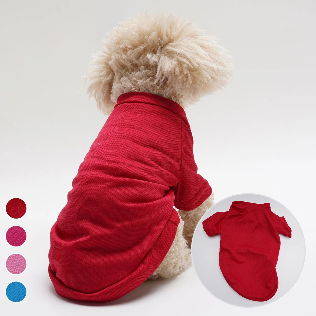 夏季新款纯色短袖舒适透气宠物T恤猫咪狗狗小型犬圆领T恤衫衣服