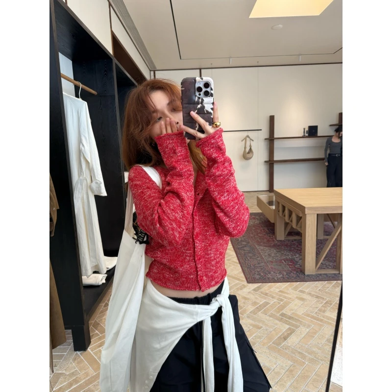 韩系纯欲设计感慵懒风休闲百搭针织开衫宽松时尚垂感阔腿长裤套装