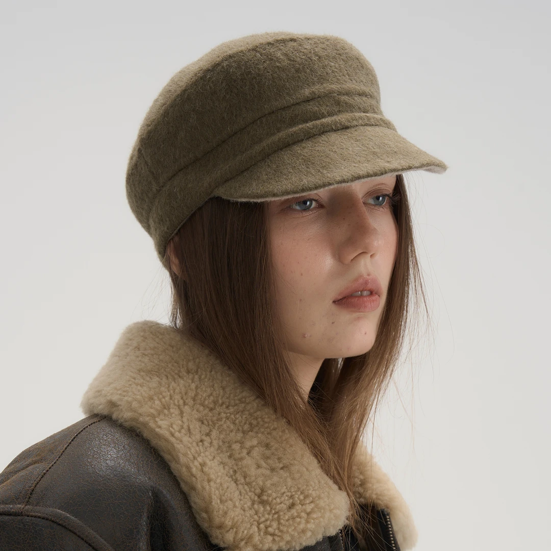 JOJOKUR英气复古芥末黄双面呢骑士帽_秋冬季立挺造型感增高颅顶