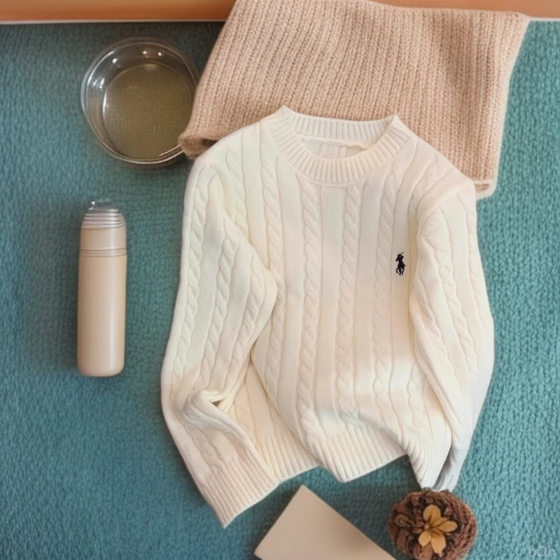 刺绣小马麻花毛衣女高级感韩系慵懒风2025秋冬新款百搭针织上衣潮