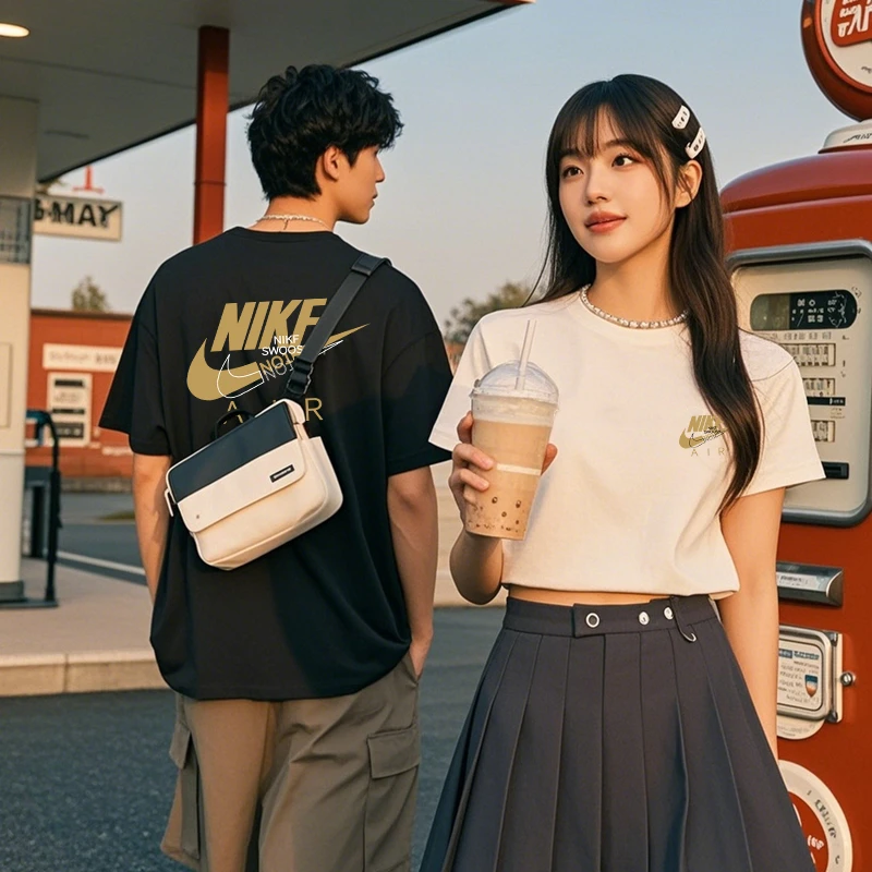 夏季国潮日系青少年时尚简约运动短袖卡通撞色男士T恤学生休闲