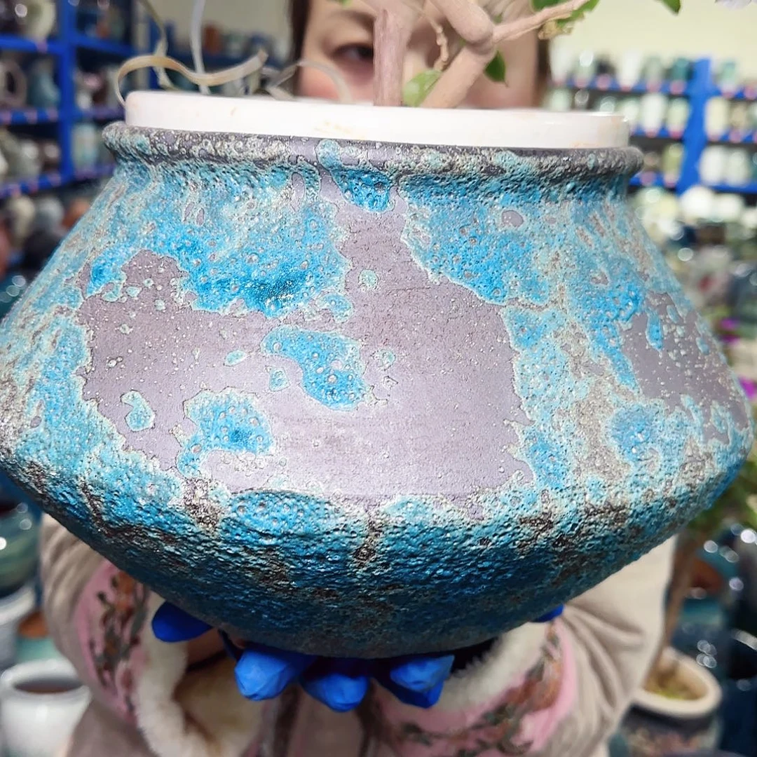紫砂花盆高18口19