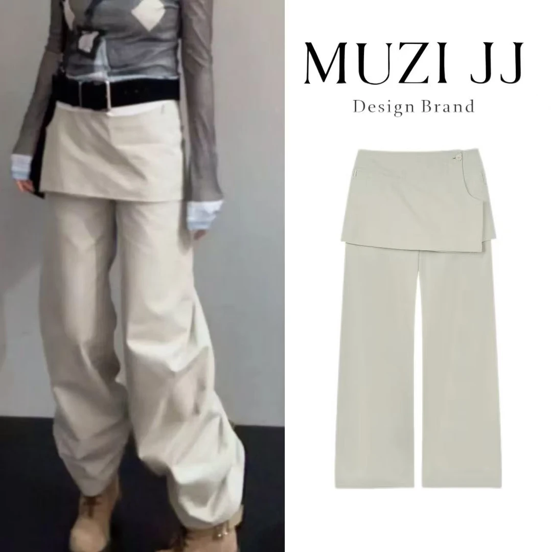 MUZI-25552#新款设计感时尚屁帘显瘦小众休闲裤