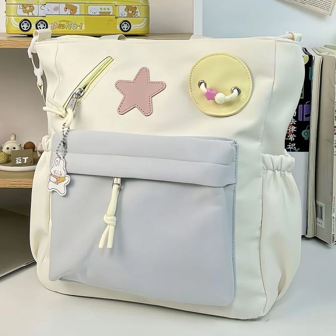 新款休闲尼龙布手提斜挎大容量学生包可爱高中生上课袋单肩包书包