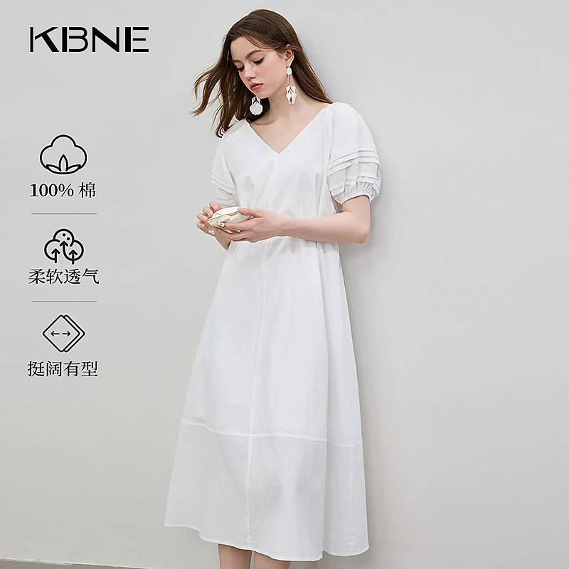 KBNE裙子女款爆款2025新款高级感夏季复古法式收腰泡泡袖连衣裙