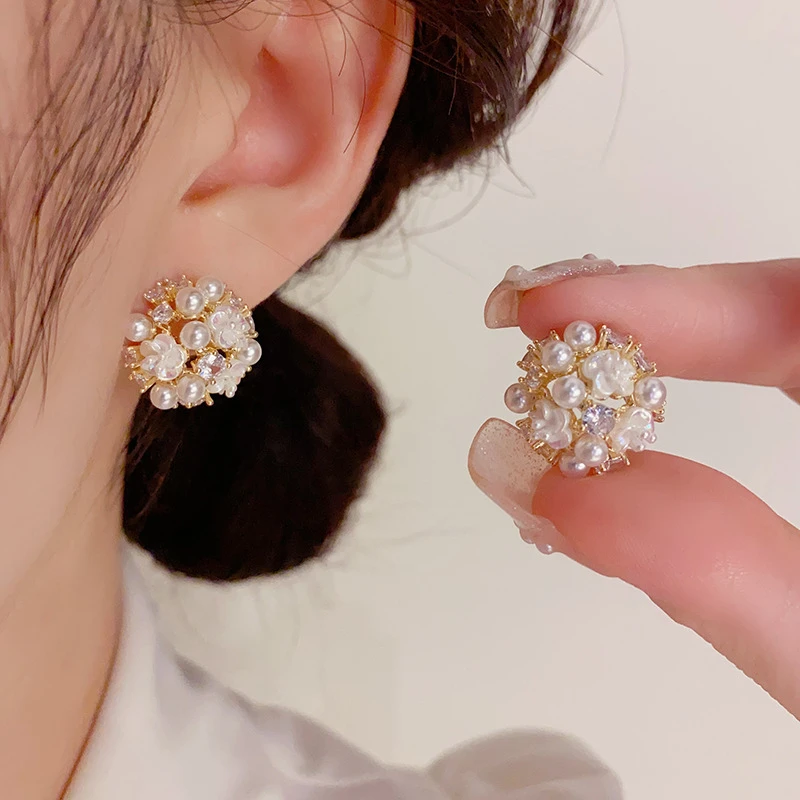 925银陶瓷耳饰 V1040【铃兰花球】s925银针耳钉