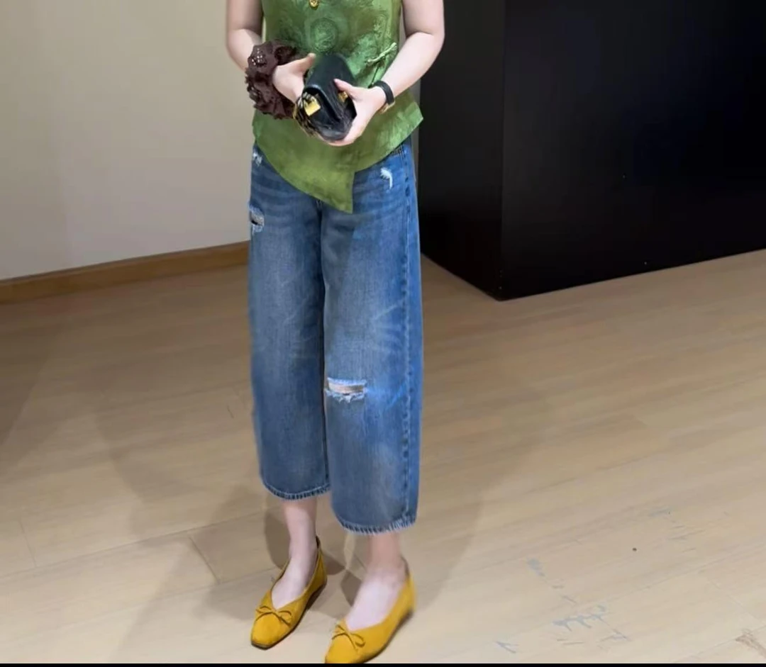 洋气流行时髦潮流通勤百搭破洞新款宽松爆款裤子夏季薄牛仔裤女