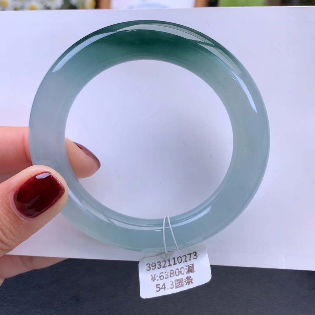 翡翠手镯未镶嵌冰胶深蓝半山水圆条手镯