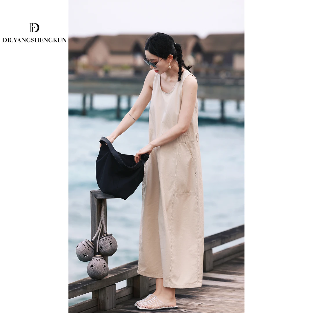 杨圣坤简约圆领无袖显瘦连衣裙温婉大方老钱风松弛感女装L2552809