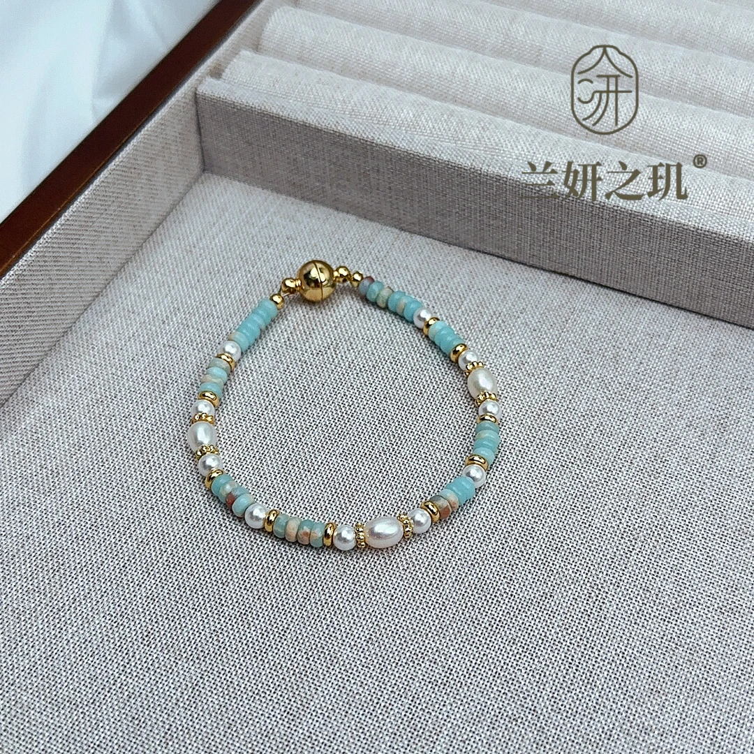 淡水珍珠 寿山石珍珠手链强磁吸扣多巴胺时尚百搭手串  8806