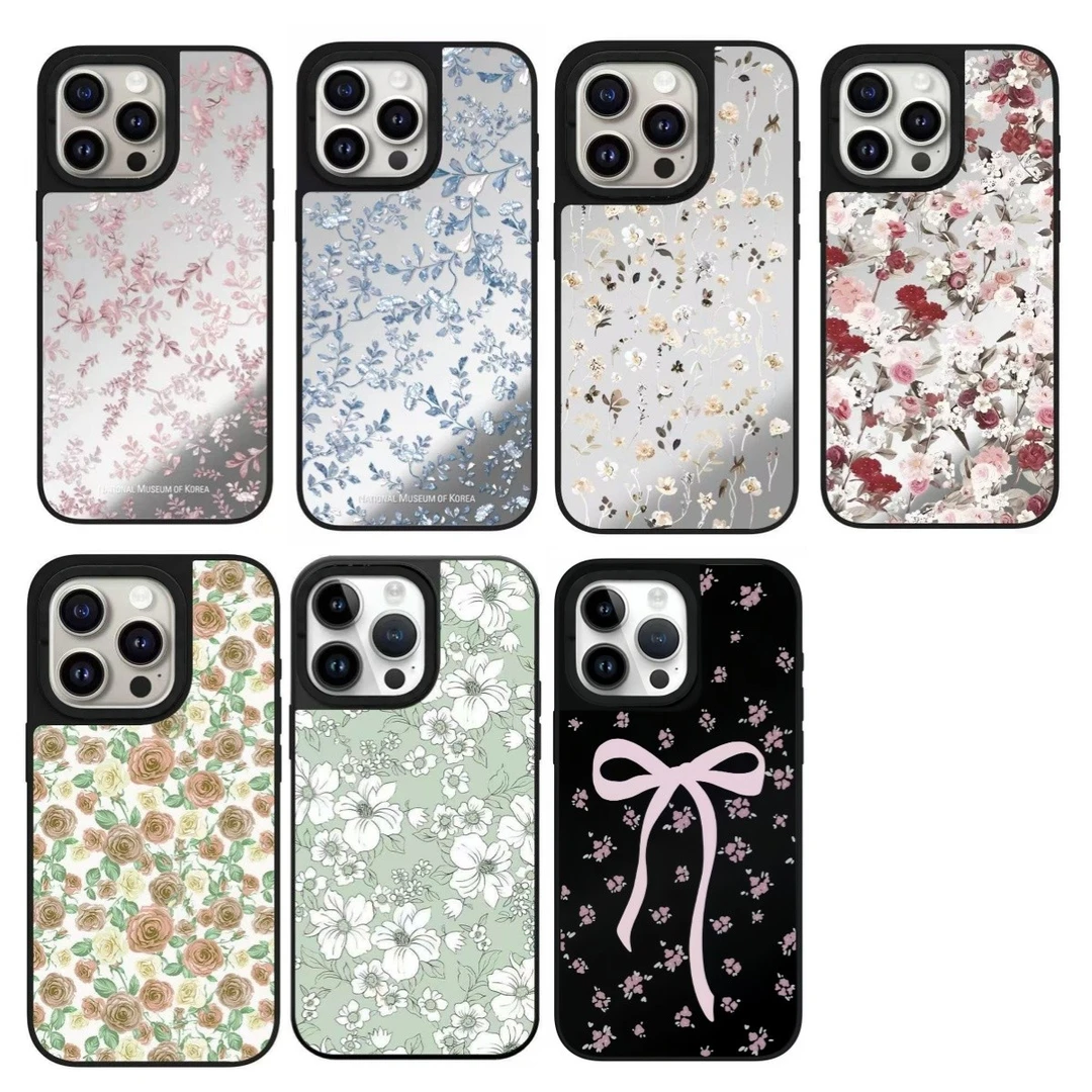 CASE 韩国博物馆碎花适用iPhone16ProMax简约防摔磁吸保护壳