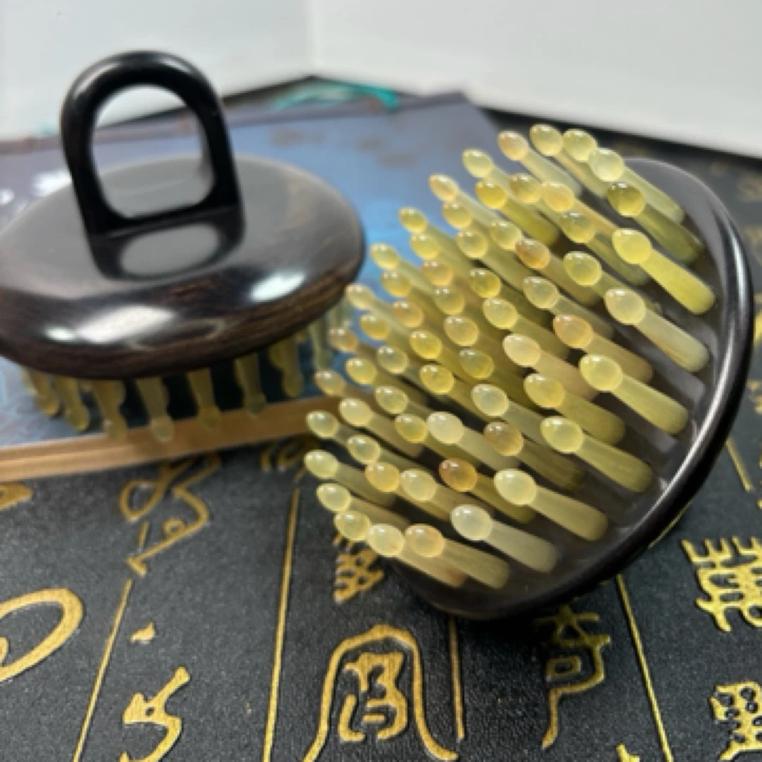 天然羊角61齿按摩梳专业头部按摩家用檀木梳指环按摩梳子