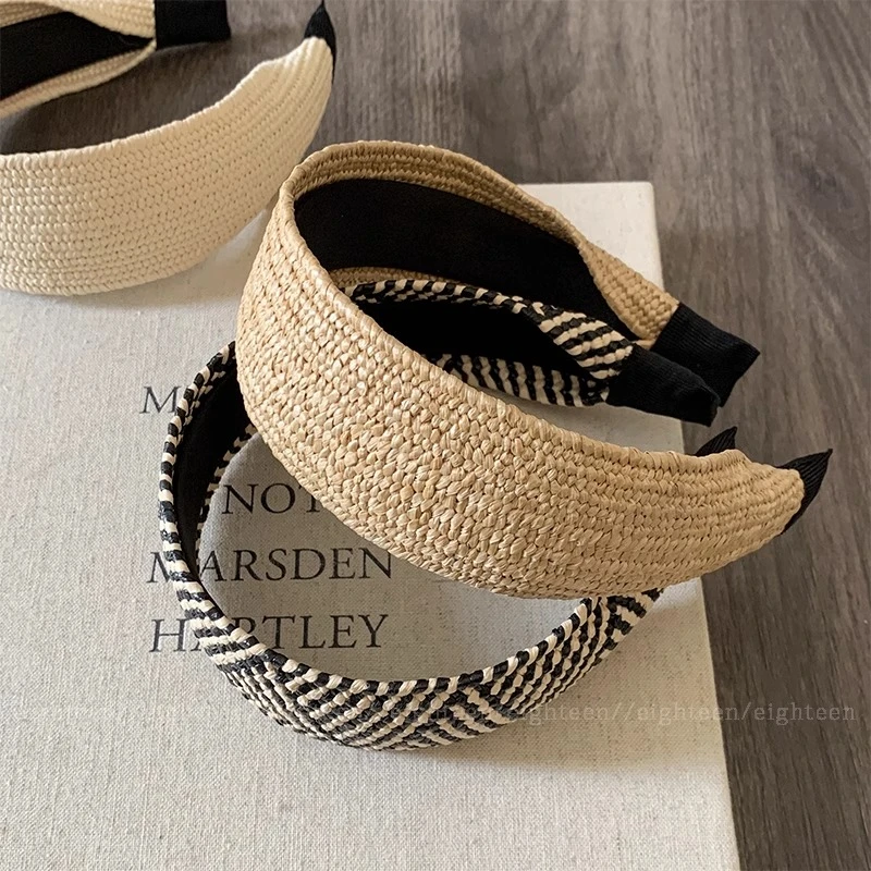 美拉德复古拉菲草编宽边发箍女海边度假风日常外戴百搭头箍发饰