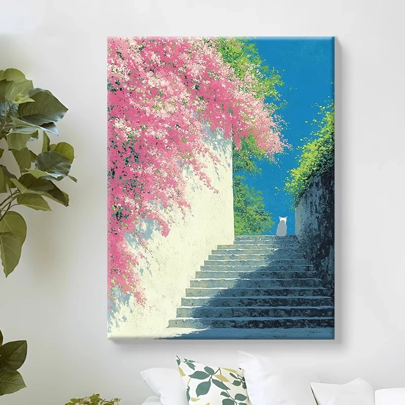 (春日一角）diy数字油画红线条手工填涂色解压治愈送礼丙烯装饰画