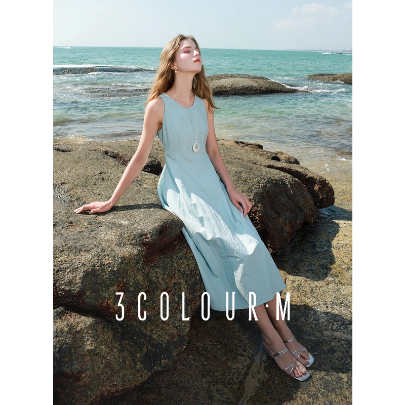 【大瑶专享】D401XM10IL30三彩2025春季新款圆领无袖A字裙连衣dbx