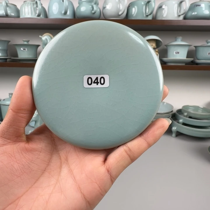 陶摆件汝瓷杯垫圈足烧仿古釉微微瑕040