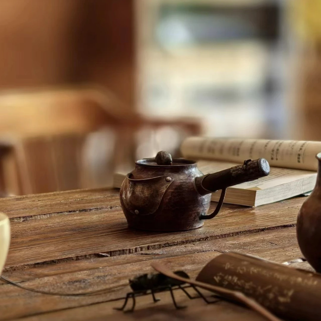 紫铜侧把秤杆泡茶壶，复古煮水T1199