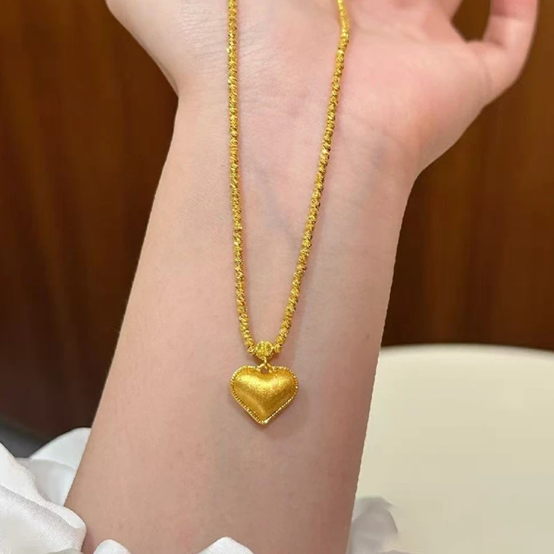 足金999爆闪纯金爱心蹦迪珠黄金项链螺纹珠珠链套链520生日送礼