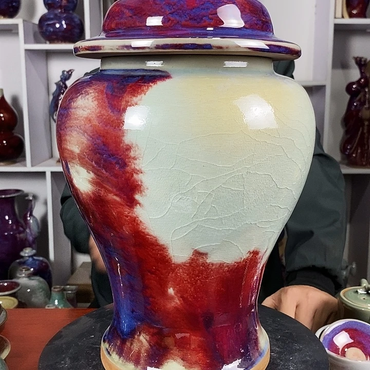 星***海瓷片尚峰钧窑作品茶叶罐