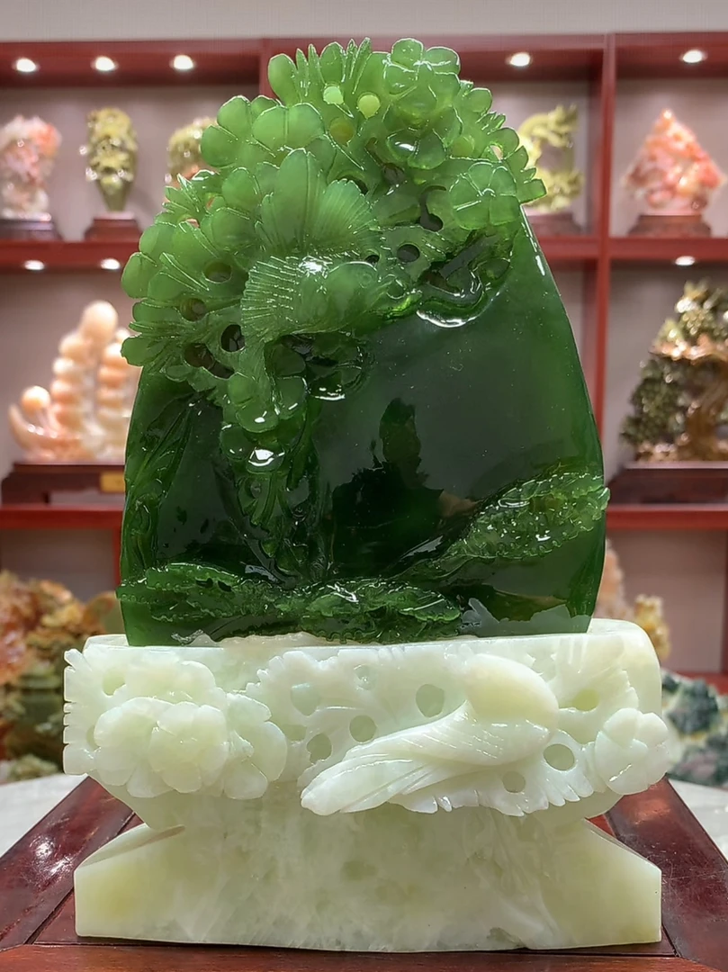 6063家居装饰摆件玉石雕刻电视柜玄关中式创意书房山水花鸟白菜