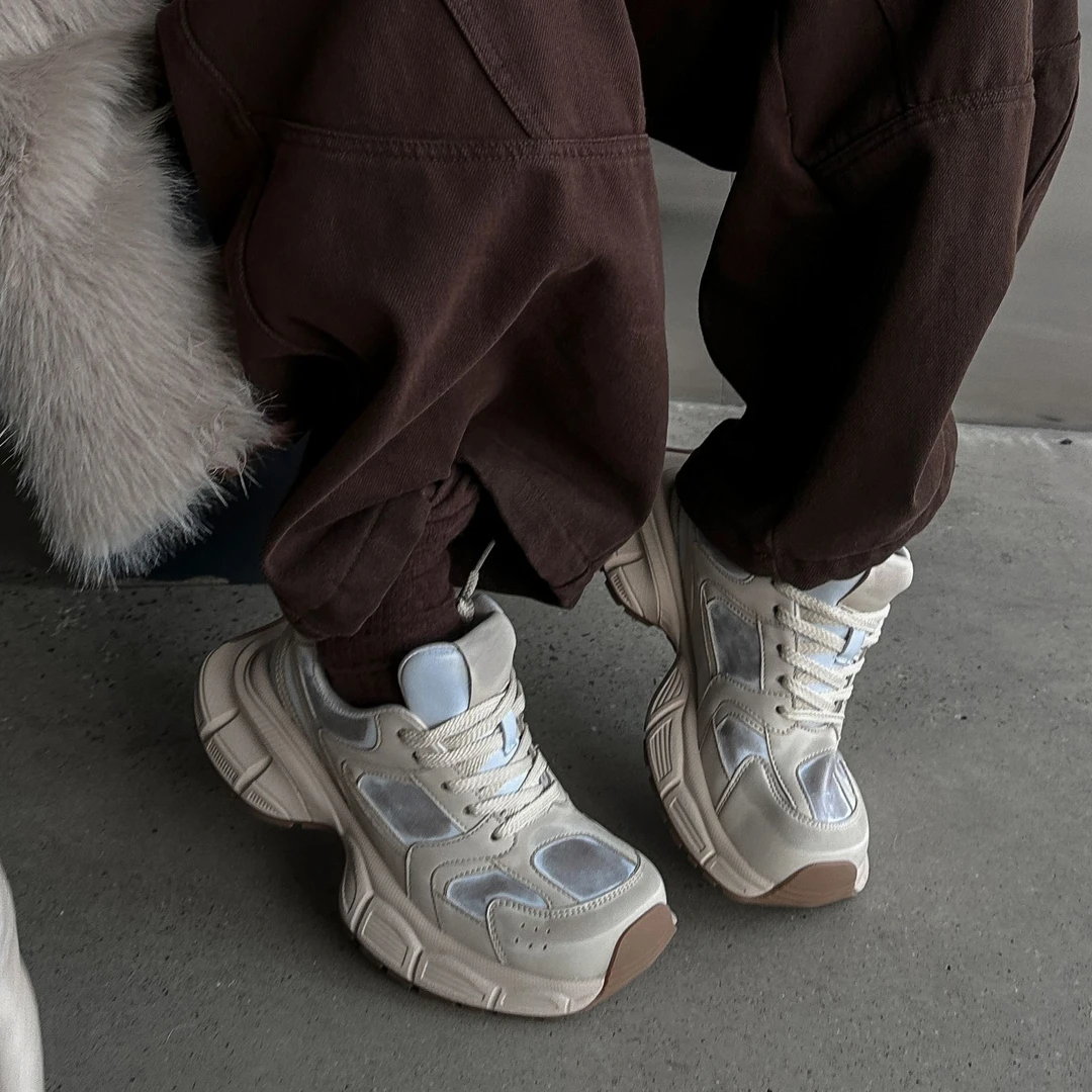 B585-3 SGIRL TWTW复古风擦色厚底老爹鞋女新款设计感系带休闲鞋