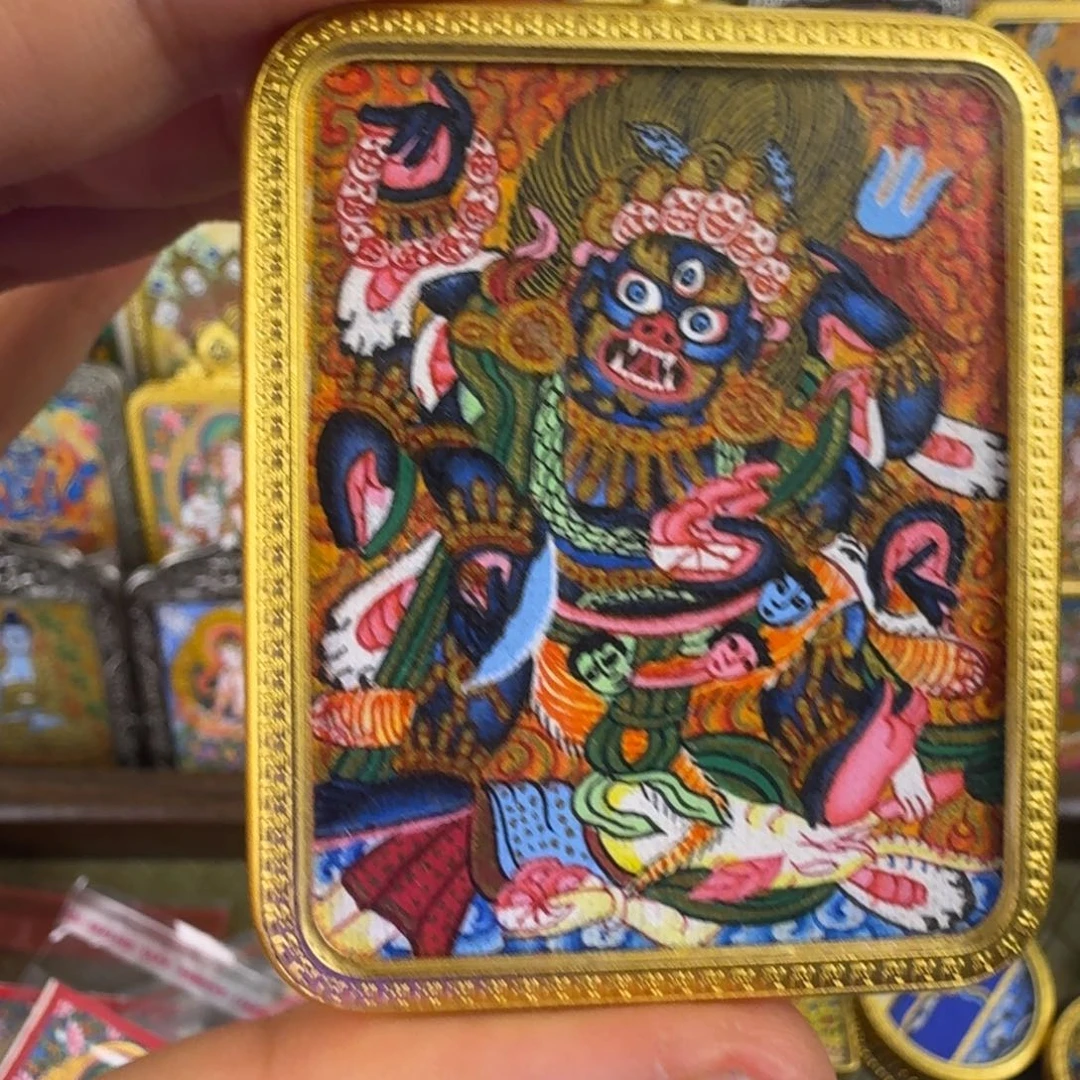 吊坠纯手绘六臂大黑天唐卡