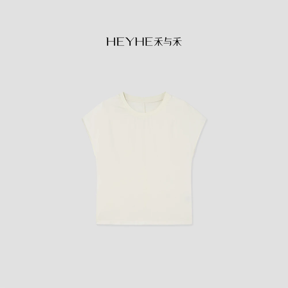 小禾【黑珍珠】双乔桑蚕丝简约高级垂感罗口拼接圆领显瘦短袖