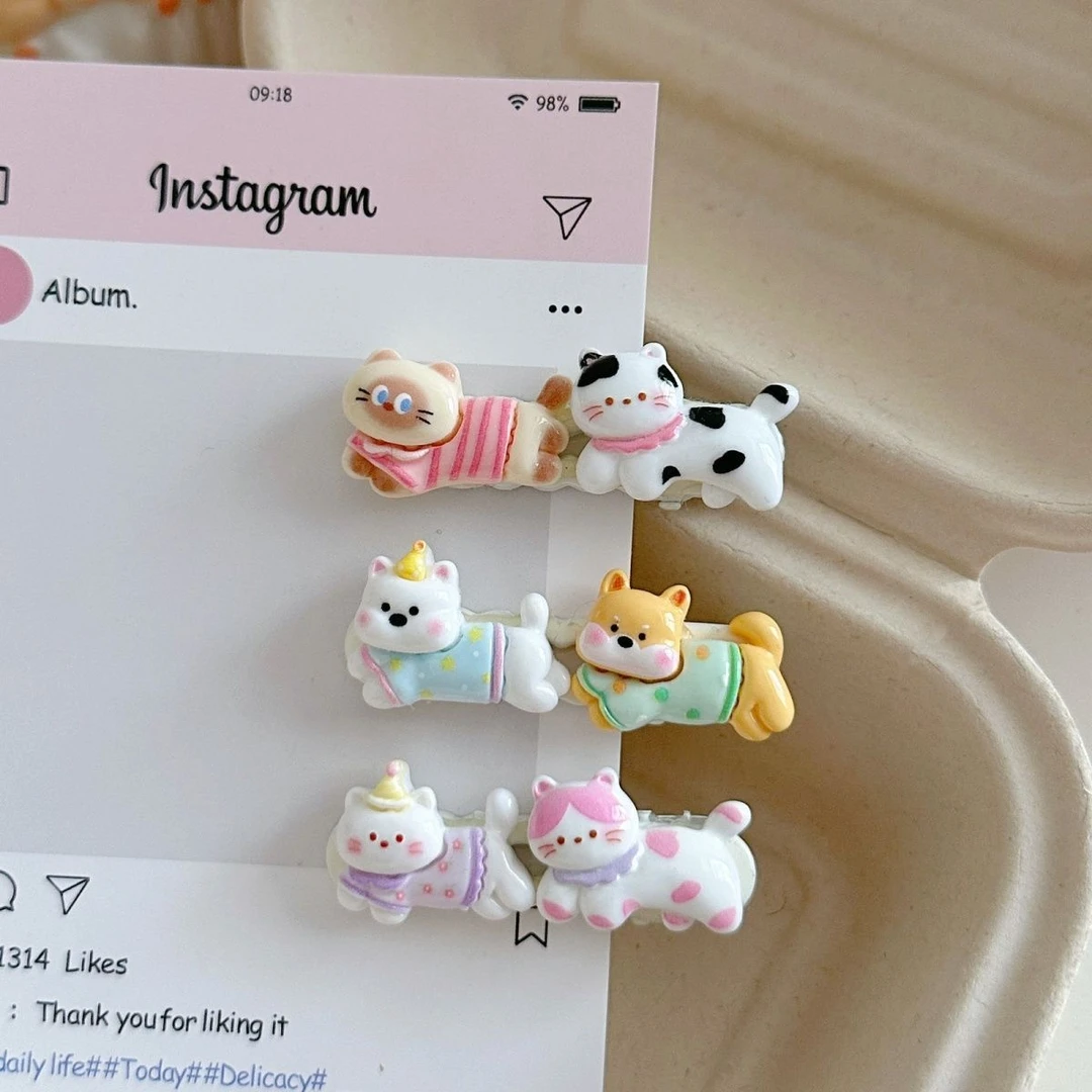 双排走小动物发夹可爱少女甜美侧边发卡刘海ins鸭嘴发饰学生头饰