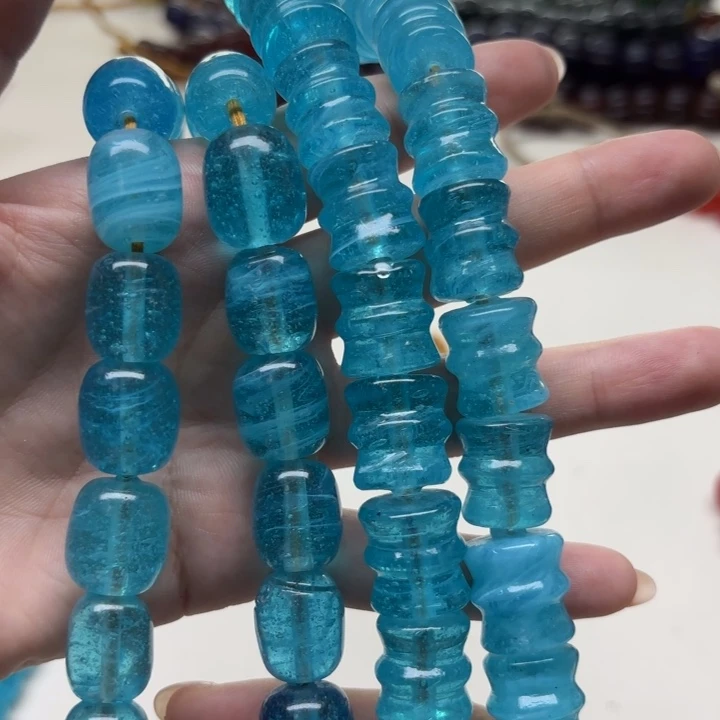琉璃颈饰琉璃琉璃透蓝色珠