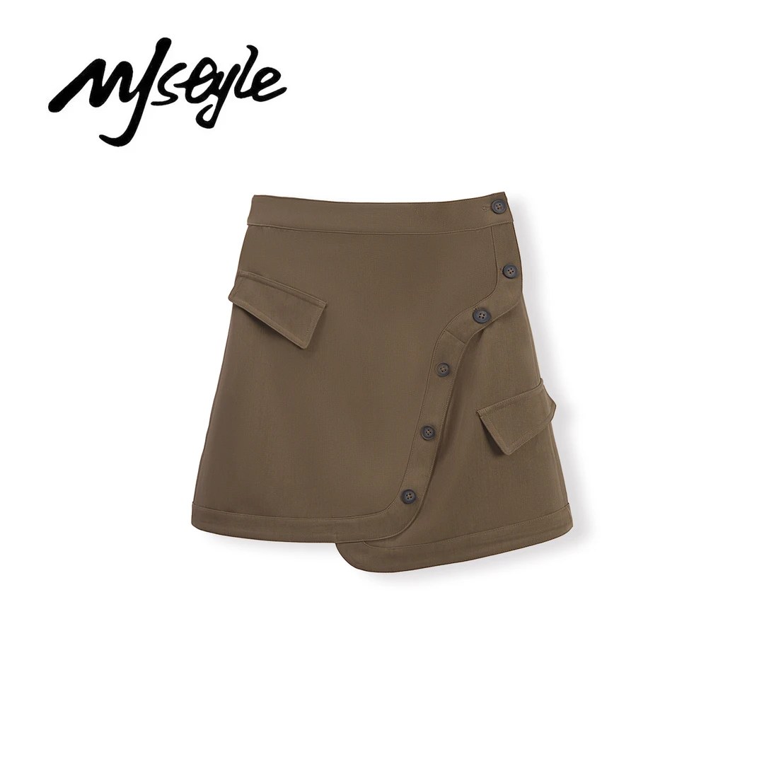 美式复古夏季高腰修身不规则A字包臀短裙显瘦百搭