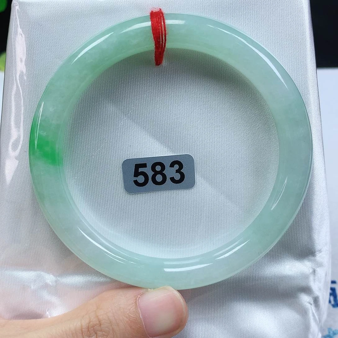 未镶嵌手镯翡翠58圈口冰晴绿美人条583