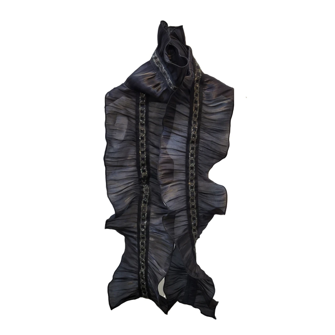 满天星围巾围巾披肩手工织围巾时尚百搭黑色设计师休闲围巾 A006#