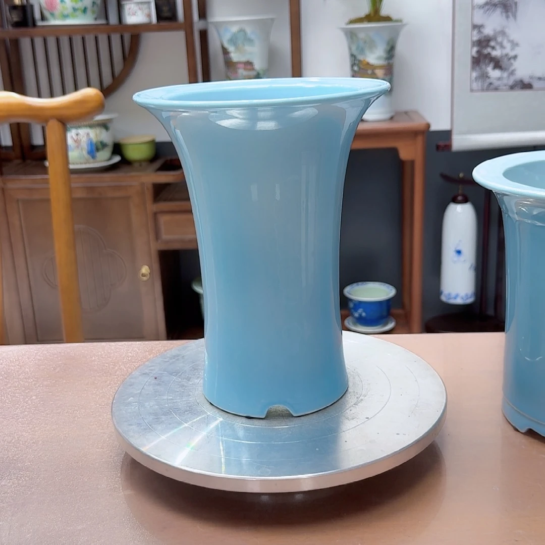 杜***若天青色束腰陶瓷花盆