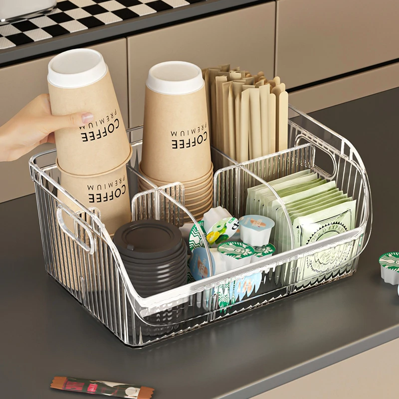 一次性杯子取杯器分格奶茶店咖啡厅纸巾吸管水吧台置物纸杯放置架