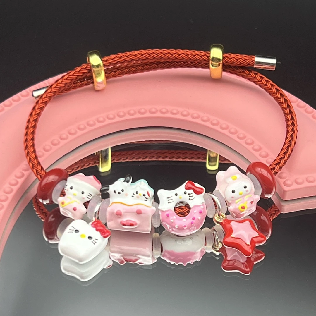 diy串珠beads手链三丽鸥组合卡通手串红色合金手绘珠