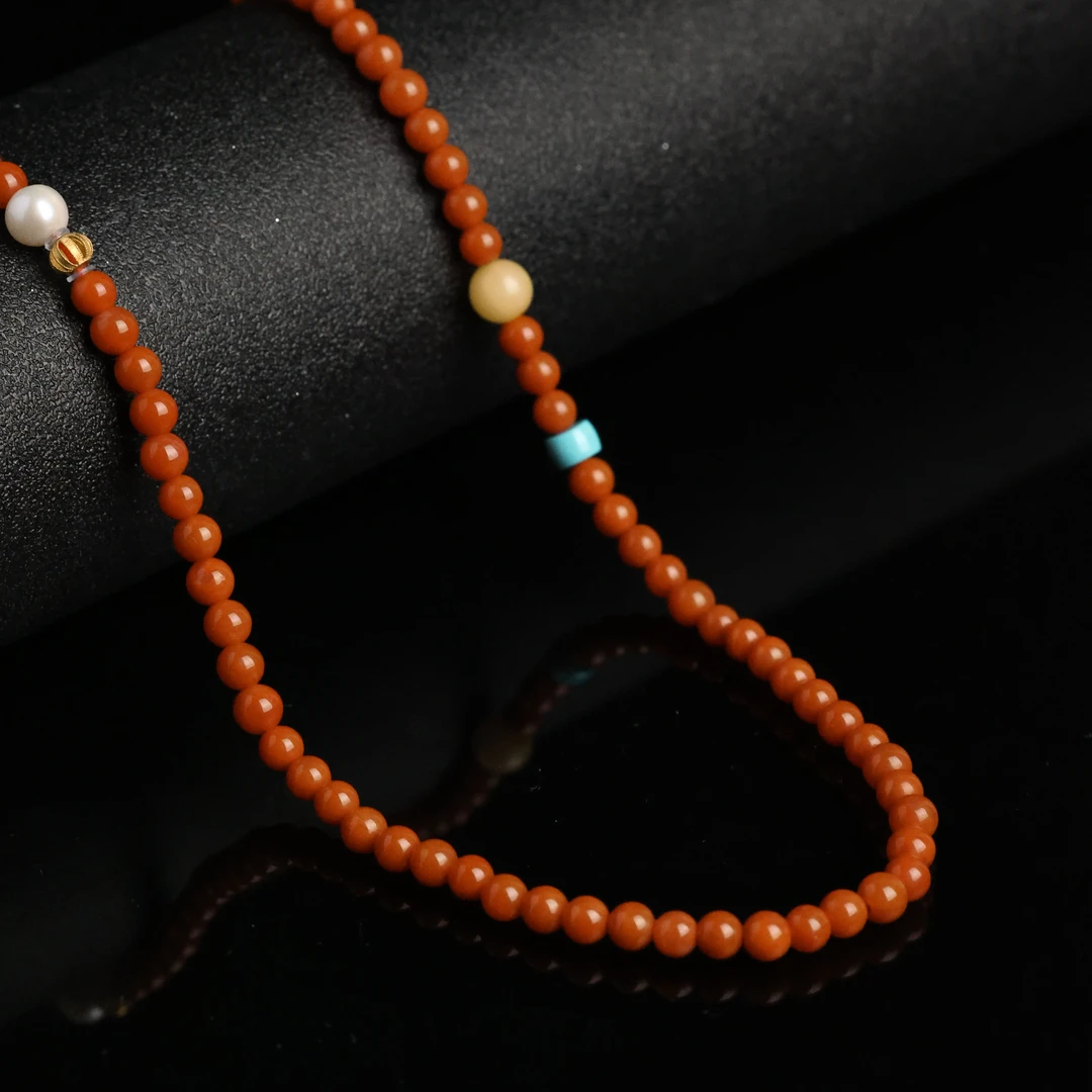 【名珏珠宝】18k金天然南红蜜蜡项链-X3019-团子