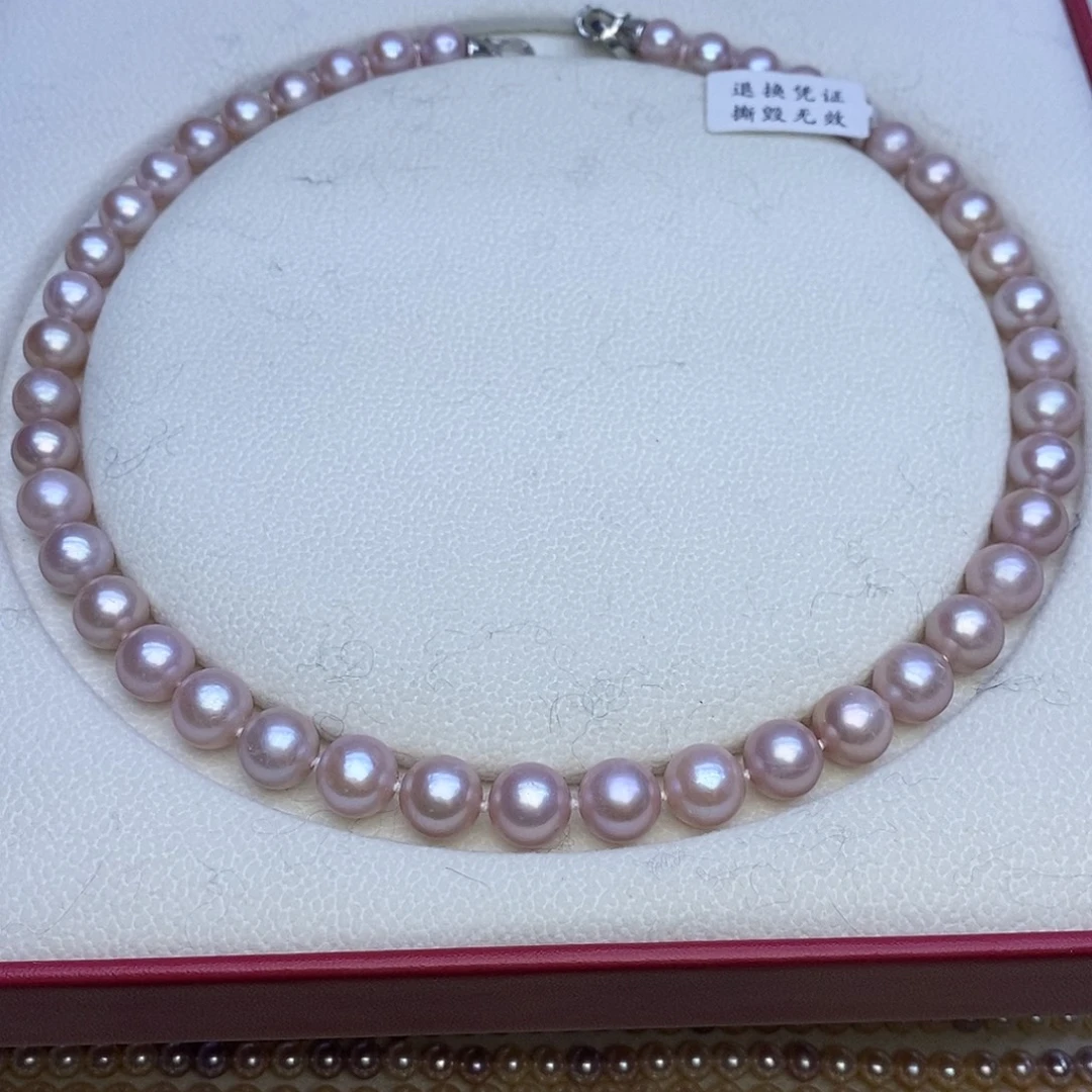未镶嵌颈饰淡水珍珠灰粉9-10m