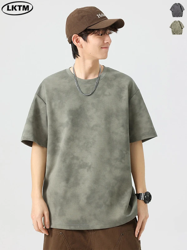 夏季潮流复古男装扎染短袖宽松蓬松T恤日系