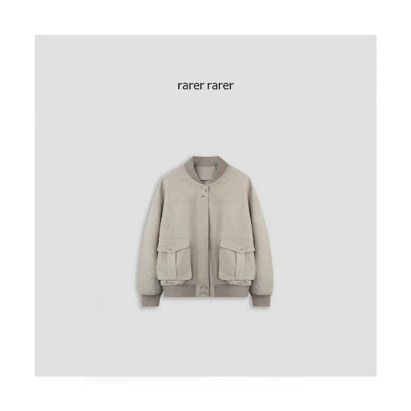【rarer rarer】25春季沙漠色棒球领皮衣外套 2503041