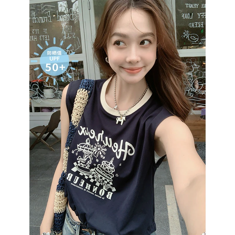 美洋MEIYANG 游乐园背心【商场同款】凉感防晒圆领撞色字母