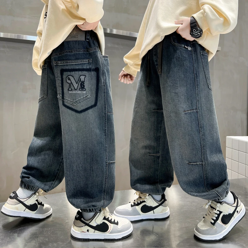 男童牛仔裤2025春秋新款中大童潮酷男孩宽松收口裤儿童爆款裤子潮